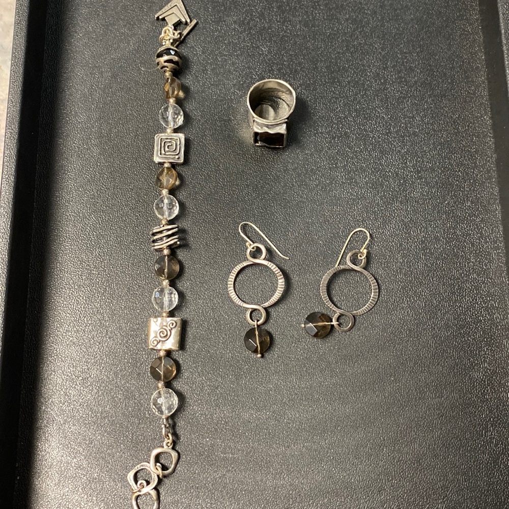 3-piece set of Silpada sterling silver and Smokey quartz jewelry